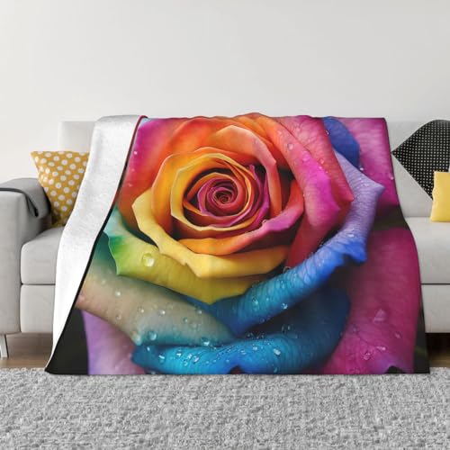 Regenbogen-Rosen-Blumendr uck, Decke, warme Flanelldecke/Decke, Bettüberwurf für Schlafzimmer/Bettwäsche 100 x 125 cm