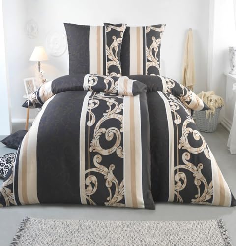 Kuscheli® Bettwäsche 135x200 4teilig - Bettwäsche-Sets mit je 2X Bettbezug 135 x 200 & Kissenbezug 80x80 - ÖkoTex Zertifiziert & für Allergiker geeignet - Ranke beige