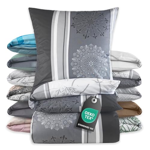 BaSaTex Bettwäsche 135x200 Baumwolle Set 2 teilig - 100% Baumwolle - 1x Deckenbezug 135 x 200 cm + 1x Kissenbezug 80x80 cm - Reißverschluss - Viola