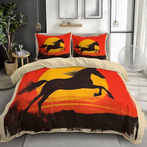 Rot Bettwäsche 180x200 cm Retro Pferd Silhouette Sonnenuntergang 3teilig Bettwäsche-Sets Kinder Mikrofaser Baumwolle, Soft Jungen Mädchen Bettwaren Bettbezug mit 2 Kissenbezug 80x80 cm Rot Bettwäsche 180x200 cm Retro Pferd Silhouette Sonnenuntergang 3teilig Bettwäsche-Sets Kinder Mikrofaser Baumwolle, Soft Jungen Mädchen Bettwaren Bettbezug mit 2 Kissenbezug 80x80 cm