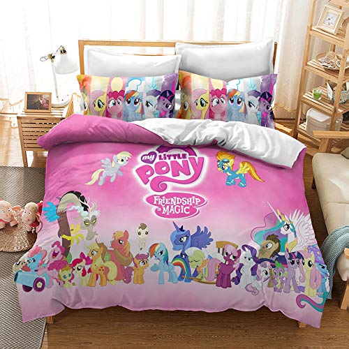 YINGD My Little Pony Friendship is Magic Bettwäsche-Set, bedruckt, Bettbezug und Kissenbezug, für Kinder, Erwachsene, Anti-Milben, plus Samt, 220 x 240 cm