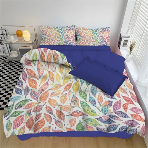 Bettwäsche Punkte 200*200cm Leuchtende Farben 3 teilig Mikrofaser Baumwollähnlich 1 Bettbezug 200*200cm +2 Kissenbezüge -alle mit Reißverschluss Bettwäsche Farbenfrohe Blatt- und Blütenblattmuster