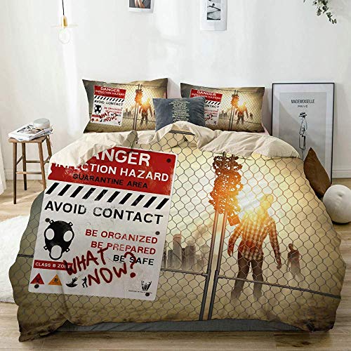 Bettwäscheset Beige, Zombie Dead Man Walking Print, Dekoratives 3-teiliges Bettwäscheset mit 2 Kissenbezügen
