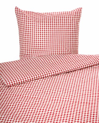 texpot Landhaus Bettwäsche Garnitur 2-teilig 135 x 200 cm + 80 x 80 cm kariert rot-weiß