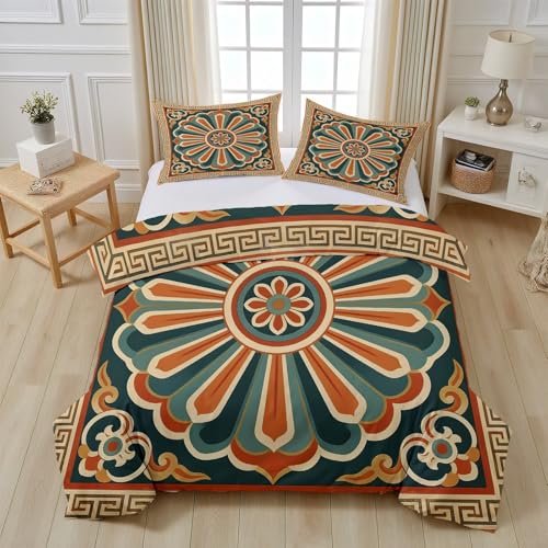 Tyafsgvqo Boho Blumen Bettwäsche, Vintage Orientalisch Bettwäsche 135x200, Ethnisch Bohemian Bettbezug 135 x 200, Duvet Cover Wendebettwäsche und 2 Kissenbezug 80x80 fur Kinder Jungen Mädchen