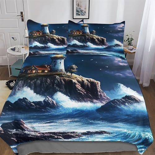 AAPZY Leuchtturm Bettbezüge Atmungsaktive Angenehme Bettwäsche Set Weiche Mikrofaser Bettbezug Mit Kissenbezug 3 Teilig Jungen Mädchen Deckenbezug King (220x240cm)