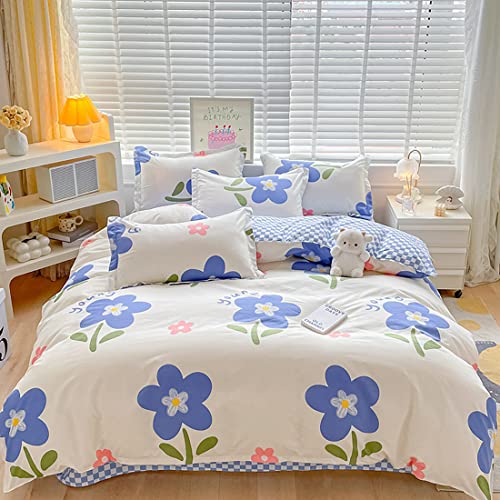 GETIYA Elegant Blumen Bettwäsche 135x200 Weiß Bettwäsche Mädchen Damen Blau Blumen Muster Bettbezug Einzelbett Kinder Bettwäsche Mikrofaser Blümchen Bettwäsche mit Kissenbezug 80x80