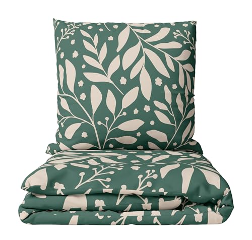 Leonado Vicenti Bettwäsche Set 135x200 cm Baumwolle YKK Reißverschluss geblümt Dunkelgrün Beige 4-Jahreszeiten
