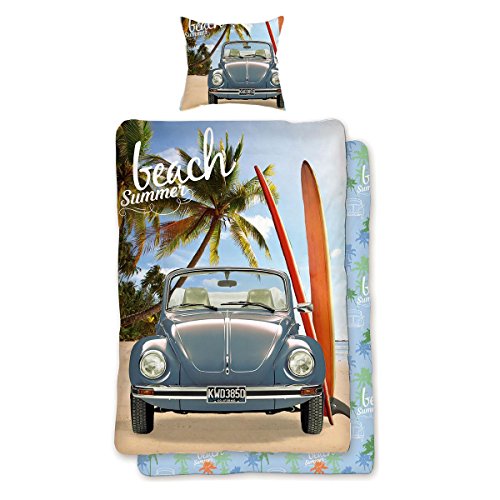 LINON Wende BETTWÄSCHE VW KÄFER 135 cm x 200 cm + 80 cm x 80 cm NEU & OVP - 100% Baumwolle Volkswagen VW Beetle EXKLUSIV-Modell 005