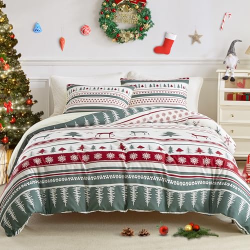 Lekesky Weihnachts Bettwäsche 135x200, Grüner Weihnachtsbaum Bettbezug Festlichem Muster, 2teilig Bettwäsche Set Kopfkissenbezug Reißverschluss 80x80cm*1