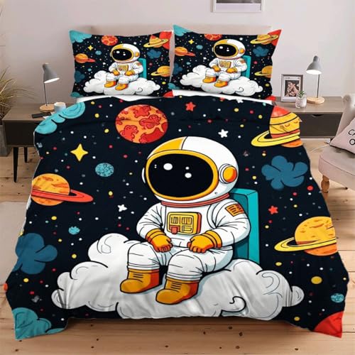 Nuphtun Bettwäsche 140 x 200 cm Mikrofaser 3teilig Astronaut, 100% Microfaser Kinderbettwäsche 140 x 200 cm, 3D Effekt Bettbezug + 2 Kopfkissenbezügen mit Reißverschluss D322 Nuphtun Bettwäsche 140 x 200 cm Mikrofaser 3teilig Astronaut, 100% Microfaser Kinderbettwäsche 140 x 200 cm, 3D Effekt Bettbezug + 2 Kopfkissenbezügen mit Reißverschluss D322