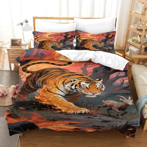 CHUIYUFULAN Tiger Bettbezug Set Bettwäsche Kinderbettwäsche Reißverschluss Mit Kissenbezügen, Betten Set Für Jungen Und Mädchen, Kinder Single?140x200cm?