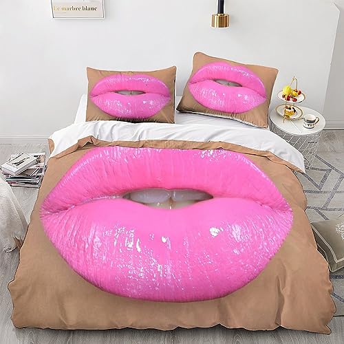 HMLTD Barbie-Pulver Bettwäsche Set Kinder Mikrofaser Bettbezüge 3D Gedruckt Rosa Bettbezug 3teilig Mit ReißVerschluss,Soft Bettwaren Double?200x200cm?