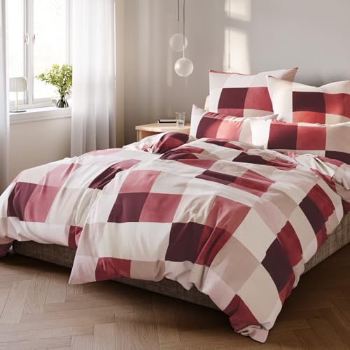 Pure Label Karierte Bettwäsche 4teilig 135x200 cm mit einem 2er Set Kissenbezüge 80x80 cm - Traumhaft weiches Bettwäsche-Sets 135 x 200 cm in rot aus 100% Baumwolle mit YKK Reißverschluss Pure Label Karierte Bettwäsche 4teilig 135x200 cm mit einem 2er Set Kissenbezüge 80x80 cm - Traumhaft weiches Bettwäsche-Sets 135 x 200 cm in rot aus 100% Baumwolle mit YKK Reißverschluss