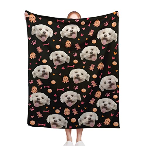 PENGYVV Weiche, warme, gemütliche Decke, personalisierbar, Hundegesicht, Haustier-Foto-Geschenk für Liebhaber, Plüsch, leicht, Neuheit, Bettwäsche für Couch, Reisen, 5 Überwürfe, 101,6 x 127 cm