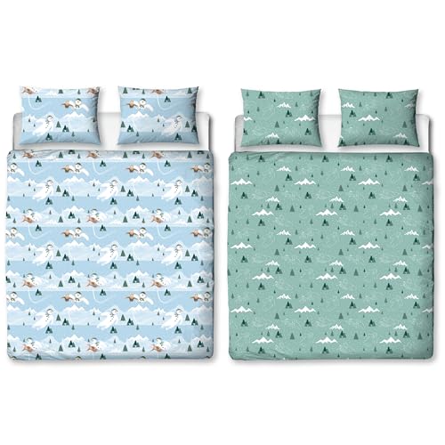 Character World The Snowman Offizielles Bettwäsche-Set für Doppelbett, göttliches Design, wendbar, 2-seitig, Weihnachts-Bettwäschebez ug für Kinder, inklusive passenden Kissenbezügen