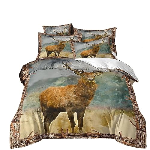 RZPFQB Elch Bettwäsche 240x220 Bettwäsche Set für Teens Jungen Mädchen Kinderbettwäsche Wildtier Hirsch Bettbezug Set Hirsch Microfaser Bettwäscheset