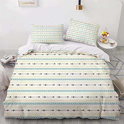 KAABUN Bettwäsche-Set Einfachheit Pfeile Streifen Kreativität 240x220cm Bettbezug Kinderbettwäsche für Mädchen und Jungen 3 teilig 2 Kissenbezug 80x80cm + 1 Bettbezug Mikrofaser