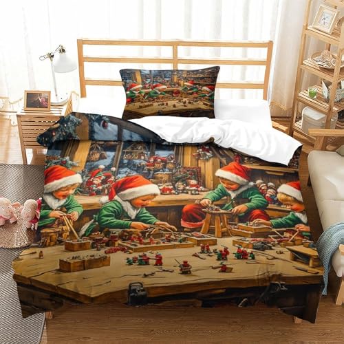 QBIREX Bettwäsche-Set für Kinder und Erwachsene, Weihnachten, Kinder, die mit Spielzeug Spielen, Bettbezug, einfacher Bettbezug und Geschenk, 3-teilige Bettwäsche, leicht, Einzelbett (135 x 200 cm)