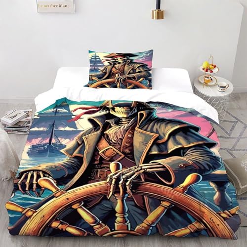COVETRIL Pirate Schädel Ship Bettwäsche Kinderbettwäsche-Set Reißverschluss Mit Gothic Themes Kissenbezug Betten Set Für Jungen Und Mädchen, Kinder Single?135x200cm?