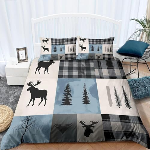 Bettwäsche Set Hirsch Weiche Mikrofaser Bettwäsche 200x200 3D-Druck Bettbezug Wildtiere 3 Teiliger Bettbezüge mit Reißverschluss und 2 Kissenbezüge 80x80 cm B.1906