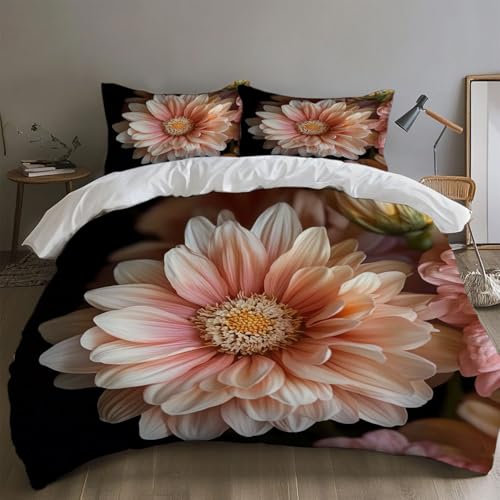 Bettwäsche 220x240 Rosa und cremefarbene Chrysanthemen Foto Bettwäsche Set Weich Microfaser Kuschelige Bettwäsche, Bettwäsche Bettbezug und Kissenbezug 80x80cm