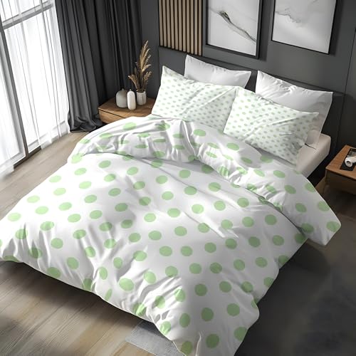 Ypthriline Bettwäsche 135x200 Grüne Punkte Bettbezug 3D Frisch Bettbezug Mikrofaser 3teilig - 1 Warmes Weiche Bettwäsche 135x200 cm + 2 mit Reißverschluss Kissenbezüge 80x80 cm