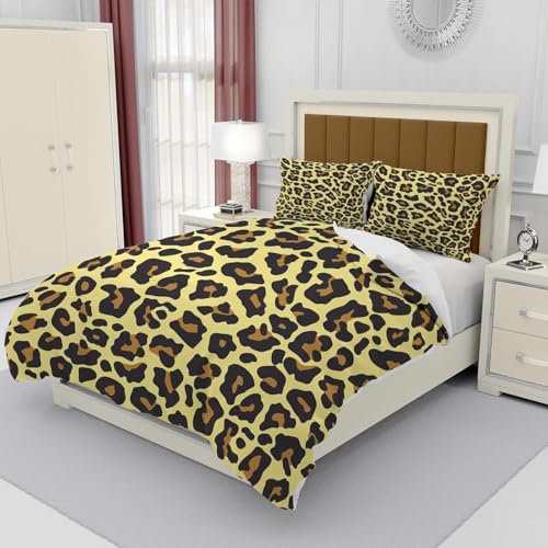 PUOJIEAT Bettwäsche 135x200 Leopard Weich Mikrofaser Bettwäsche-Sets Leopard Bettbezug mit 1 x Kissenbezug 80x80 cm 3D Bettzeug Set w.8265