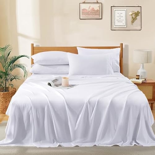 Bettlaken Cal King Size (274,3 x 279,4 cm), Fadenzahl 800, 100 % ägyptische Baumwolle, kühles und atmungsaktives Bettlaken, weiß, einfarbig