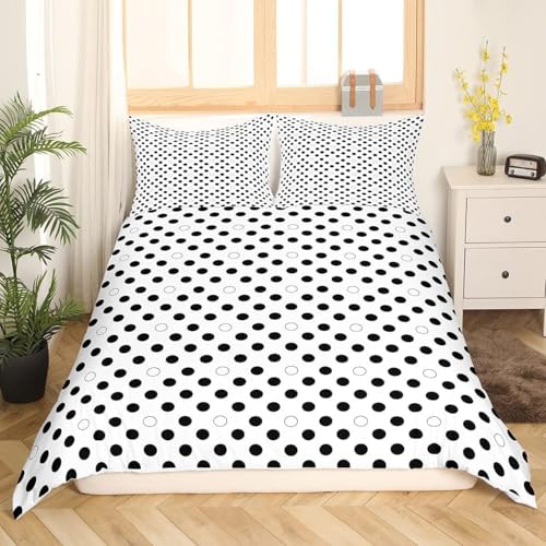 Schwarz-weiße Punkte Bettwäsche 200x200 3D Drucken Pop-Art Bettwäsche-Sets Weiche Kuschelig Mikrofaser Bettbezug mit 2 Kissenbezüge 80x80 cm mit Reißverschluss s-420