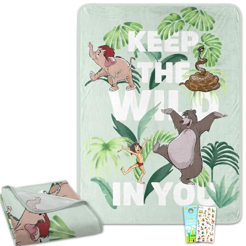 Disney Dschungelbuch-Überwurfde cken-Set – Bündel Überwurf, Aufkleber, mehr für Jungen und Mädchen, Dschungelbuch-Plüsch-Ras chel-Decke, Größe 116,8 x 152,4 cm