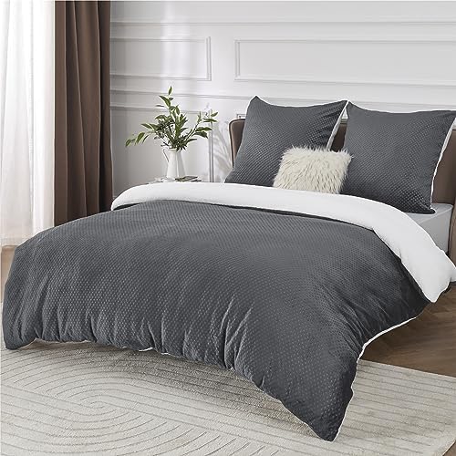 BEDSURE Flauschige Bettwäsche 155x220 Grau - Winter Bettbezug Fleece mit 2 Kissenbezüge 80x80 cm, Warme Bettwäsche-Sets mit Reißverschluss, Waffelpique Winterbettwäsche Anthrazit für Doppelbett