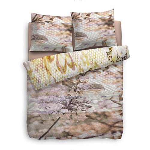 HnL Satin Bettwäsche Maya I Größe155x220 cm I Farbe bunt I Fotodruck Kirschblüte