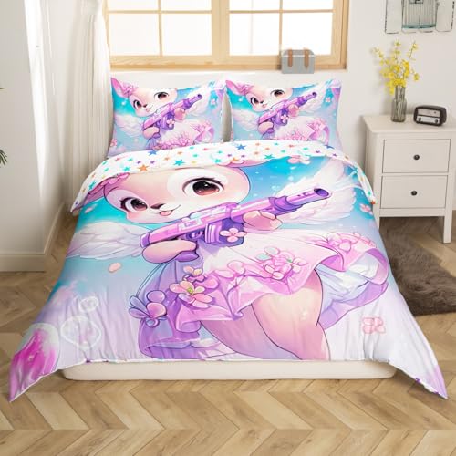 Kinder Dreamy Deer Bettbezug Set S Größe, Lovely Wild Tier Cute Prinzessin Stil reversible Tröster Abdeckung (nicht Tröster), Blue Sky Stars Cloud Cartoon Polyester Bettwäsche Set Dekor, 2 Pcs