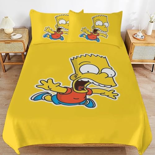YINGD The Simpsons Bettwäsche-Set, Mikrofaser, 3D-Druck, leicht, 3-teiliges Bettdecken-Set für Kinder, Jungen, Mädchen