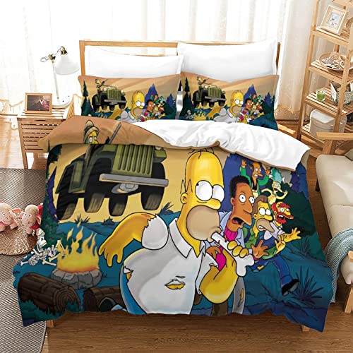 YINGD The Simpsons Bettbezug-Set, 3D-Digitaldruck, dreiteiliges Bettwäsche-Set, Anime-Charaktere, Bettbezüge, superweiche Mikrofaser, Bettbezüge, 2-teilig (200 x 200 cm)