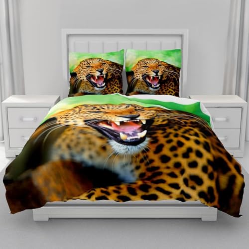 Leopard Bettwäsche 155x200 cm Reißzähne Bettwäsche-Sets Superweich Mikrofaser 3 Teilig Haben 1 Bettbezug und 2 Kissenbezüge 80×80cm mit Reißverschluss L.891 Leopard Bettwäsche 155x200 cm Reißzähne Bettwäsche-Sets Superweich Mikrofaser 3 Teilig Haben 1 Bettbezug und 2 Kissenbezüge 80×80cm mit Reißverschluss L.891