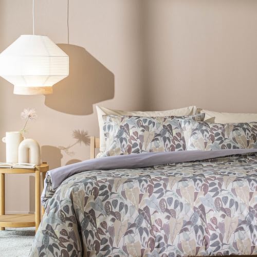 BASSETTI, Bettwäsche-Set für Doppelbett, Taupe, Fluttering, 250 cm x 200 cm