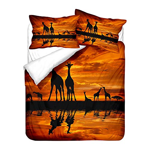 Hiser Bettwäsche-Set 3 Teilig Giraffe Drucken Bettwäsche Set - Mikrofaser Bettbezug und Kissenbezug - 3D Bedrucktes Erwachsene Kinder Bettwäsche-Set (Twilight See,200x200cm)
