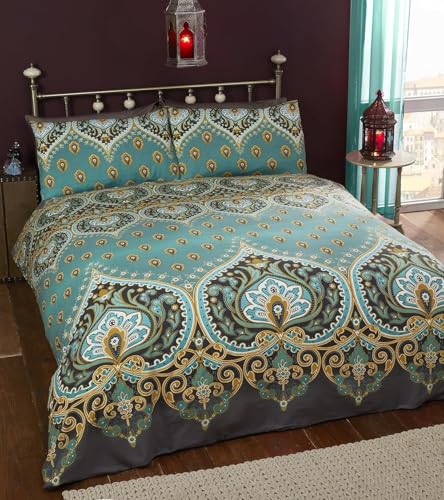 Generisch Paisley-Muster Bettwäsche 200×200, Prächtig & Elegant Mikrofaser Bettwäsche-Set, Bequemer Weicher Bettbezug und 2 Kissenbezüge 80×80, mit Reißverschluss, für Männer, Frauen HP322