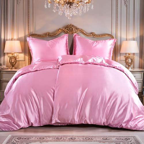 RUIKASI Satin Bettwäsche 135x200 4teilig - Seidig Bettbezug Rosa mit Glanz wie Seiden Bettwäsche Set für Haar und Haut, Glänzend Bettwäsche 135x200cm mit Reißverschluss und Kissenbezug 80x80cm