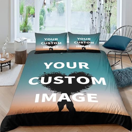 MXRMXR Personalised Bed Linen Set Betten Set Personalisiertes Bettwäsche-Set Individuelle Bettbezug mit Foto/Text/Logo für Familien, Paare, Kinder, Jubiläen, Weihnachten, Valentinstag, Geburtstage