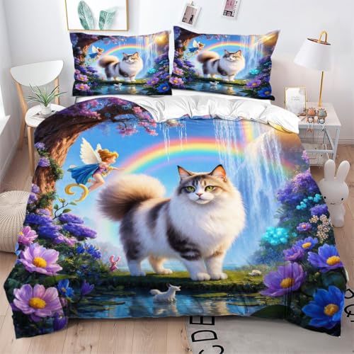 Gumntun Bettwäsche-Set für Super-Kingsize-Betten, Motiv: violette Katze, maschinenwaschbar und pflegeleicht, Bettbezug, ultrafeine Faser, umhüllt mit Reißverschluss, 220 x 260 cm, B9798