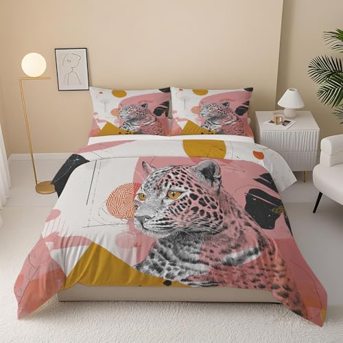 Leopard Bettwäsche Set, Moderne Geometrie Mikrofaser Deckenbezug Kissenbezug mit Reißverschluss 3 Teilig, Atmungsaktiv Waschbar Abstrakt Tier Bettbezug für 180x200 cm Leopard Bettwäsche Set, Moderne Geometrie Mikrofaser Deckenbezug Kissenbezug mit Reißverschluss 3 Teilig, Atmungsaktiv Waschbar Abstrakt Tier Bettbezug für 180x200 cm