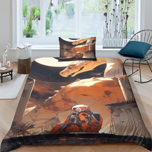 EVMILA Anime Bettbezug Set Bettwäschegarnitur Für Kinder Mädchen Jungen 3D Gedruckter Astronaut Monsters Kissenbezüge Bettwäsche Reissverschluss Weich Microfaser 2 Teilig Single?135x200cm?
