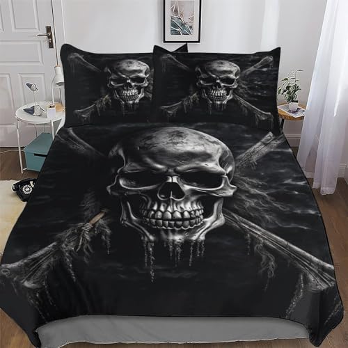 GGJJTT Totenkopf Pirate 3D Bettwäsche-Set Bettbezug Schlafzimmer Bettbezüge Für Mädchen Jungen Mit Kissenbezügen Mikrofaser Deckenbezug Single135x200cm