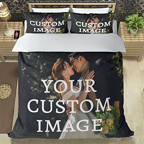 CUDIYST Personalisiert Bettwäsche Personalisierte dreiteiliges Set mit Fotos Text Logo einem Bettbezug + Zwei Kissenbezügen individuell in verschiedenen Größen passend für Vier Jahreszeiten