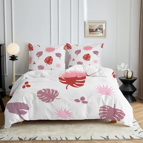 HYSNKSM Bettwäsche 200x200 Rosa Bettwäsche Sets 3Teilig Mikrofaser Bettbezug 200 x 200 und 2 Kissenbezug 80x80 cm Kuschelige Bettbezüge Pflanzen Im Landhausstil mit Reißverschlusc4150