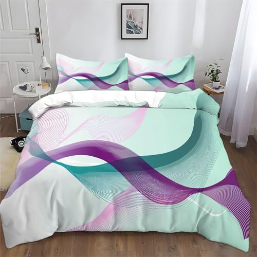 Bettbezug 155 x 220 cm 3 teilig Türkis Bettbezug Set Microfaser Super Weich Bettdeckenbezug, Abstrakte Glatte Kurven Muster mit Reißverschluss Deckenbezug Bettwaesche Jugendliche Teenager Jungen