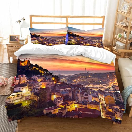 NIOYNJIS Bettwäsche Set 100% Baumwolle ist,Altstadt von Jerusalem Historisches Stadtzentrum Israel Twilight View,und allem auch für Personen mit Hautsensibilisierung empfohlen 200x228cm
